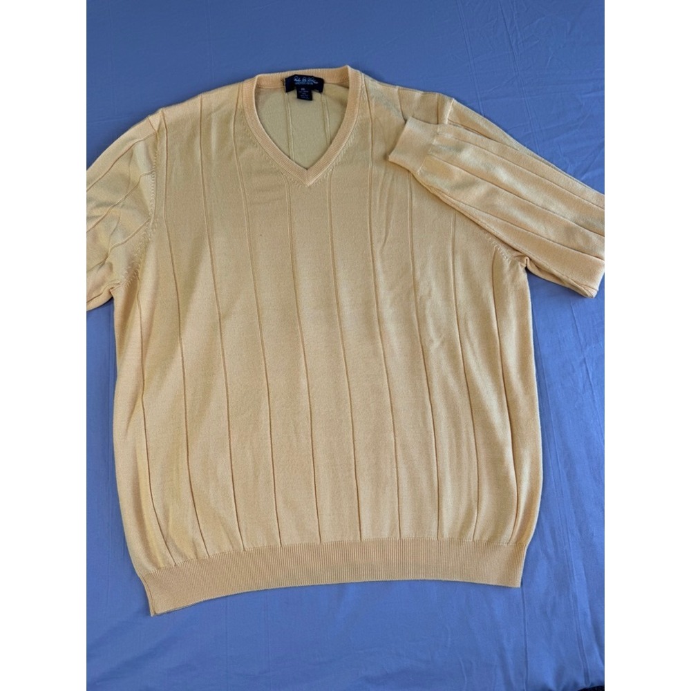 Brooks Brothers‎ Country Club Sweater Mens XXl Yellow V Neck Wool Silk Knit Prep